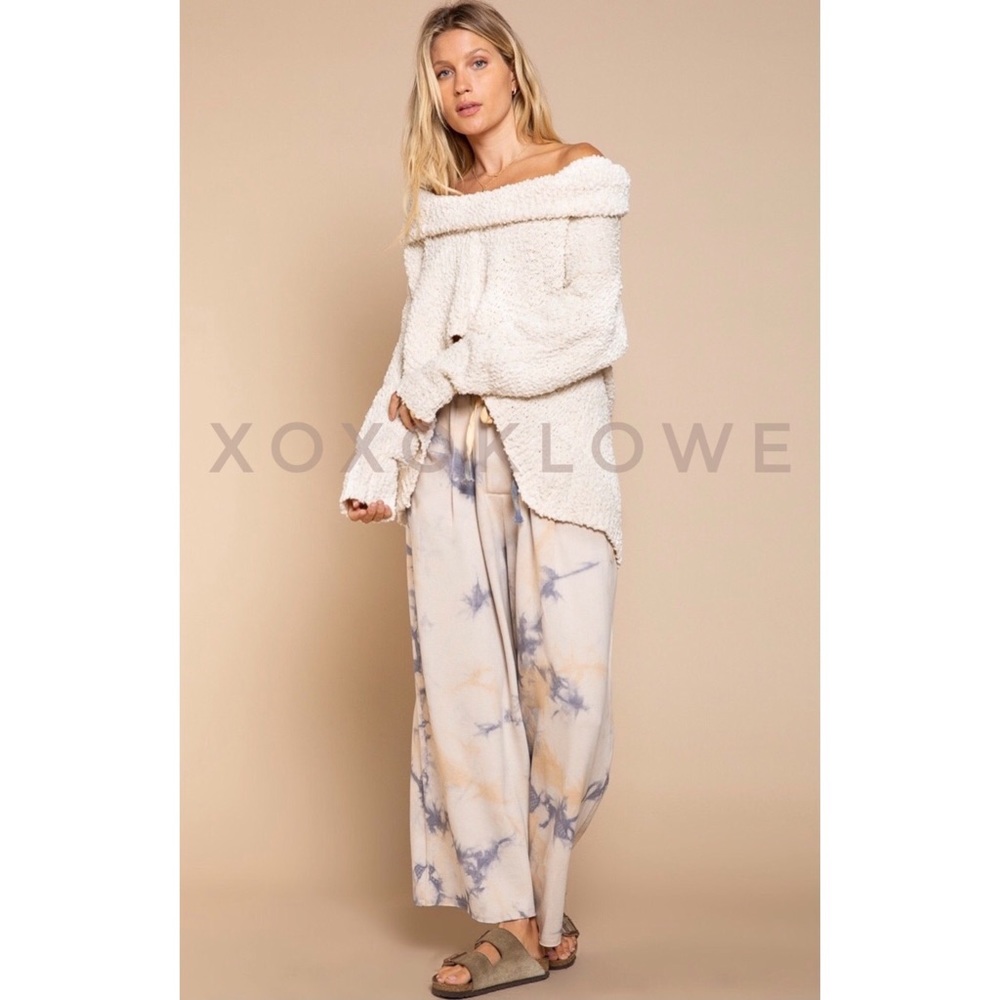 LAST ONE POL Cream Draped Cowl Neck Sweater Popcorn Knit Relaxed Fit - Picture 11 of 12